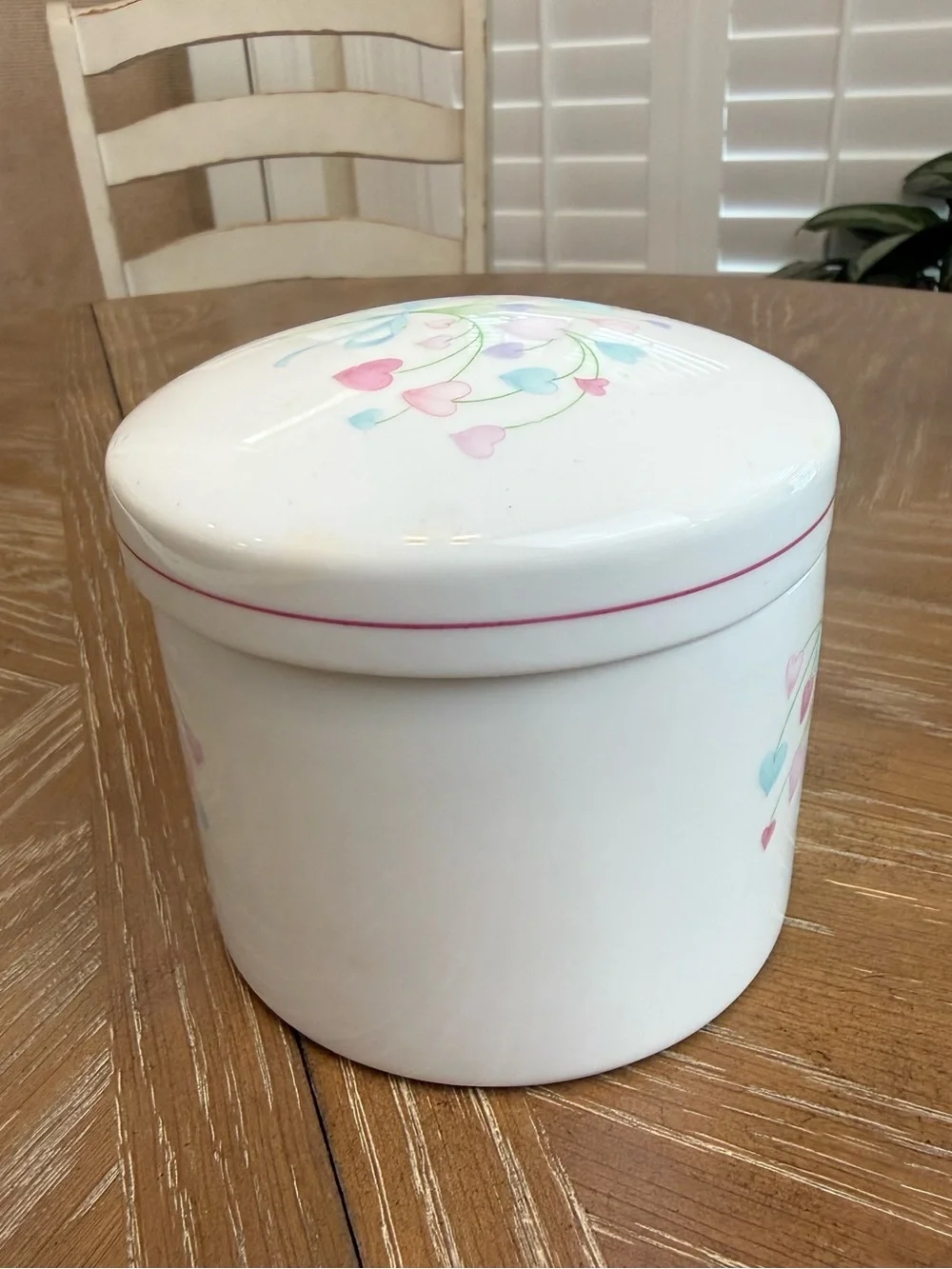 Vintage FTDA Pastel Heart Bouquet Canister/ Trinket Jar 1987 80's Deco